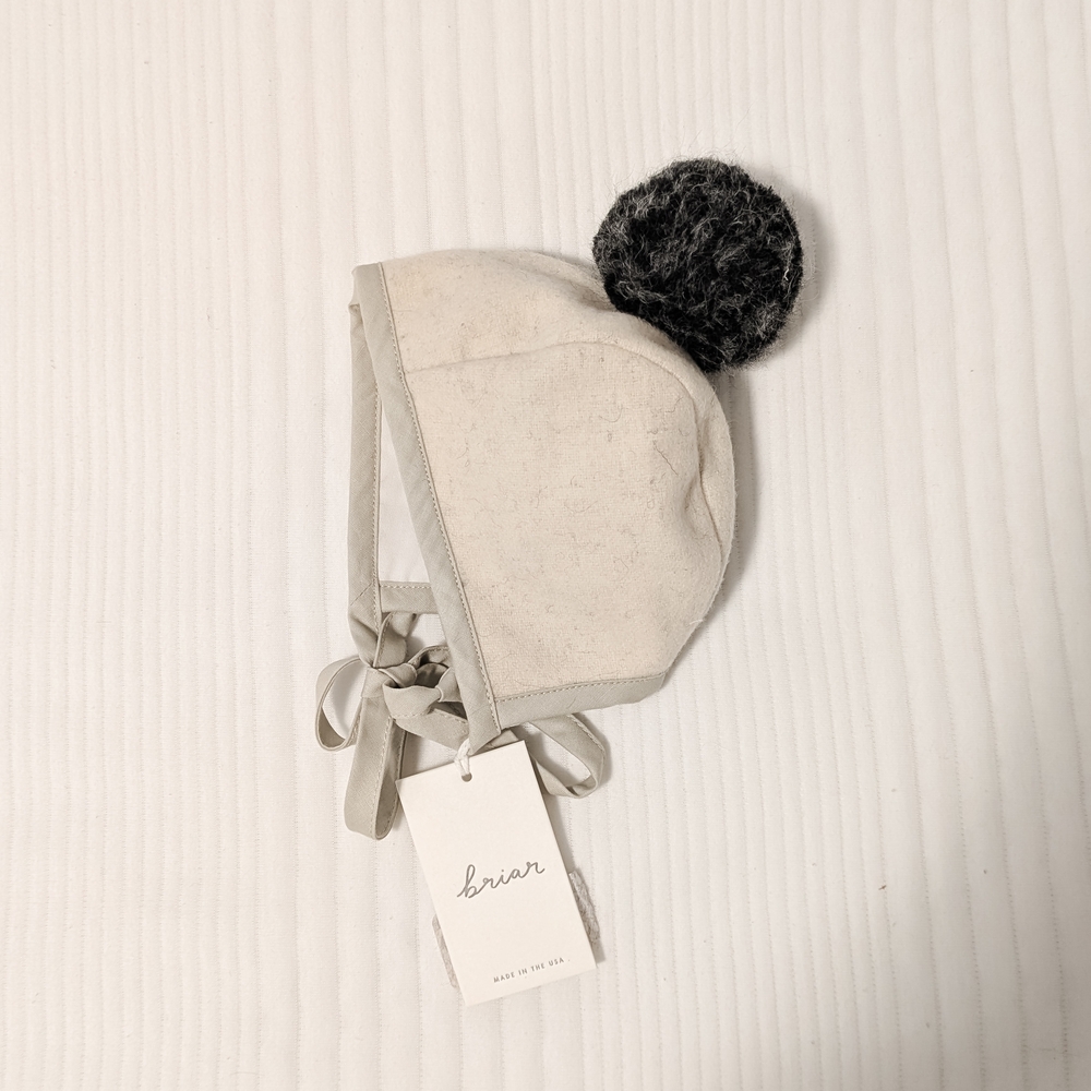 Briar Baby Kids Cream and Gray Pom-Pom Hat